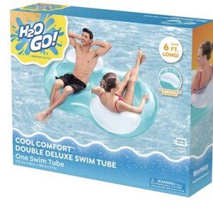 H2O Go! Double Ring Lounge Float, Double Deluxe Swim Tube 6' Long w/ Headrest